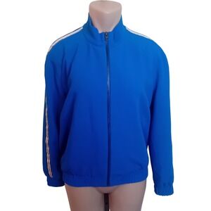 Women's Topshop Neon‎ Blue Track Jacket Full Zip Athletic Stripes Casual Fall 6